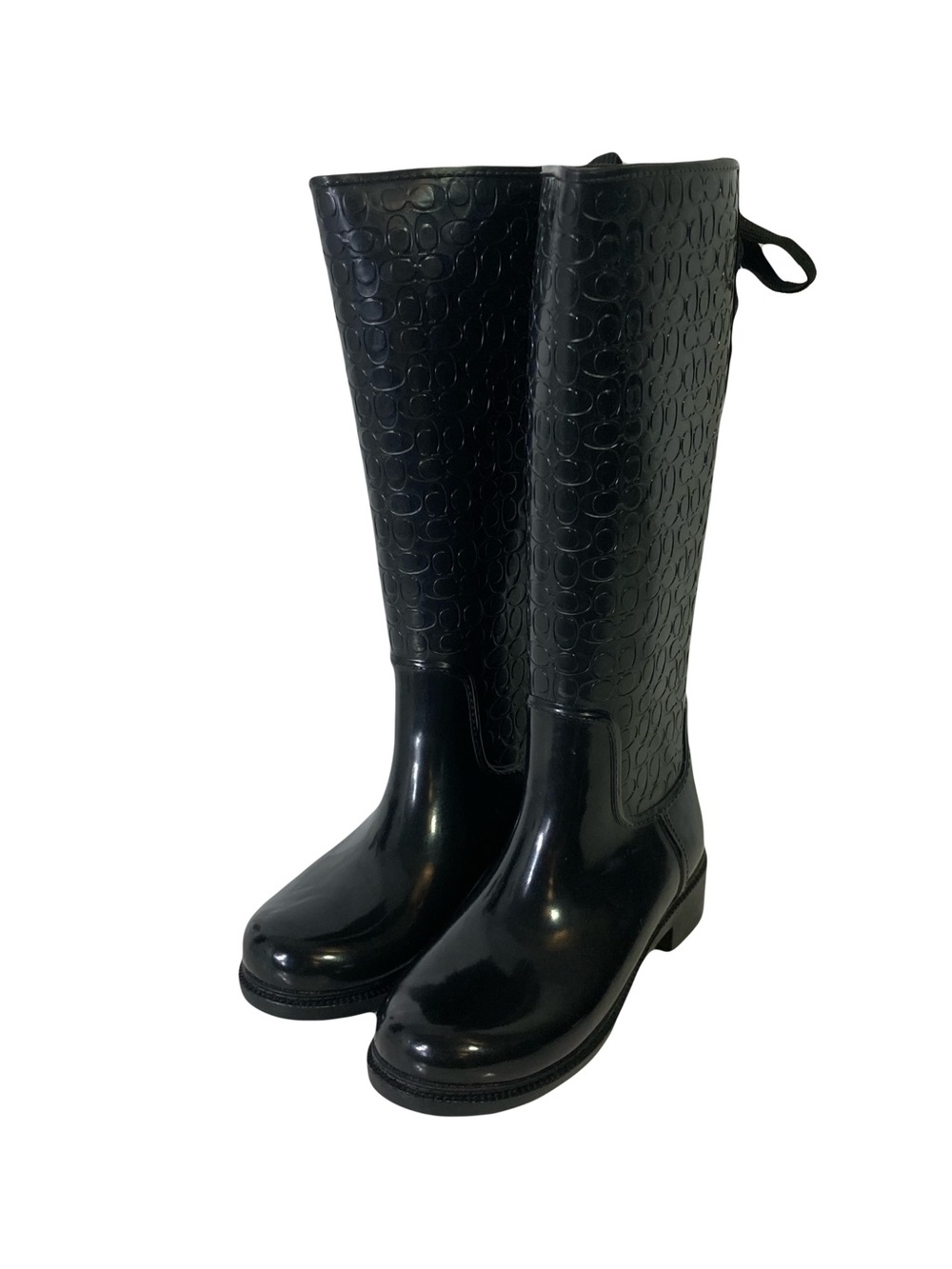 NEW COACH Boots 6 Black FG1876 Logo-Signature-C-Monogram Lace-Up High-Knee